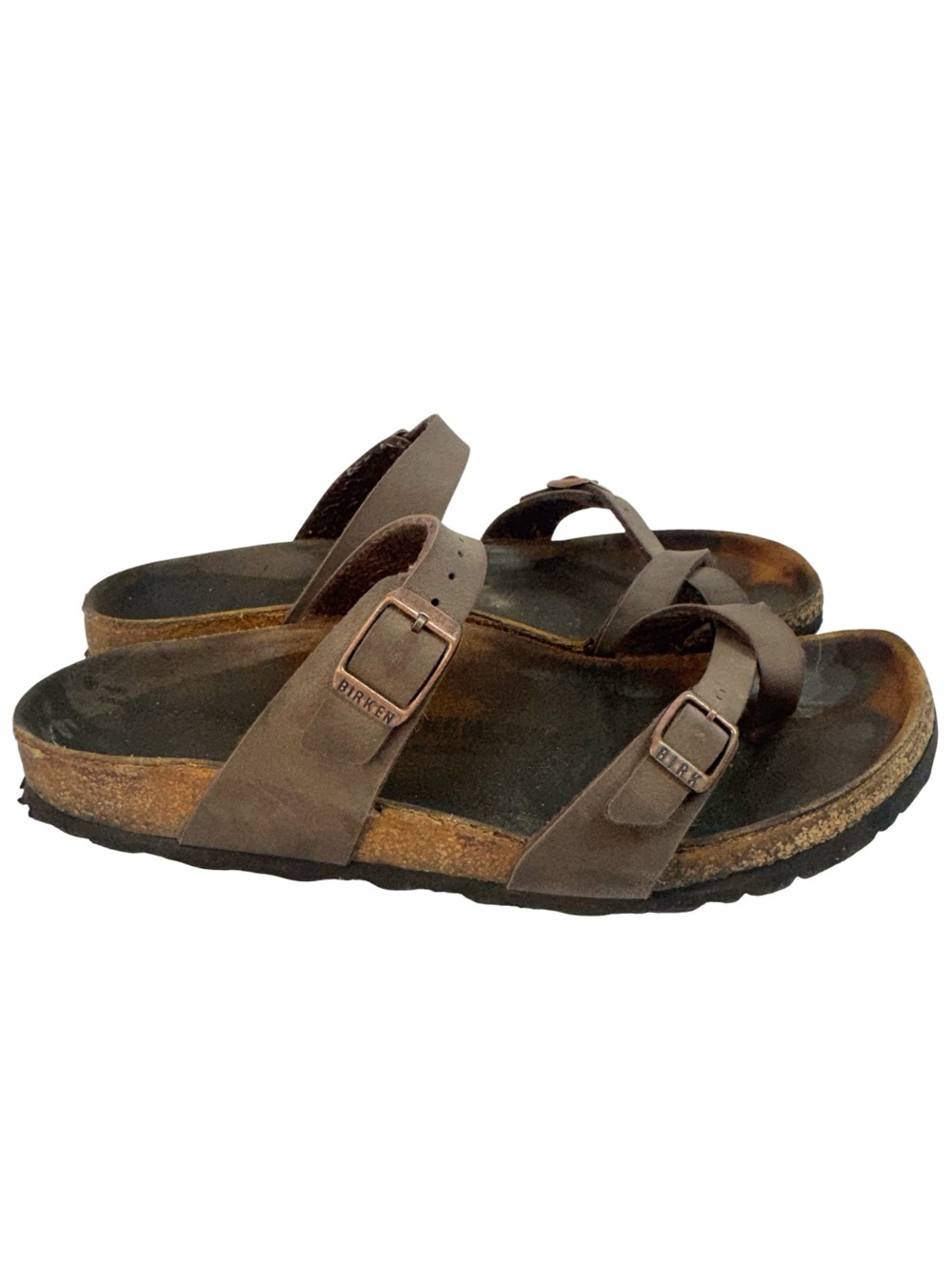 Birkenstock Mayari sandals Brown, toe-loop, two adjustable straps, slides Size 9